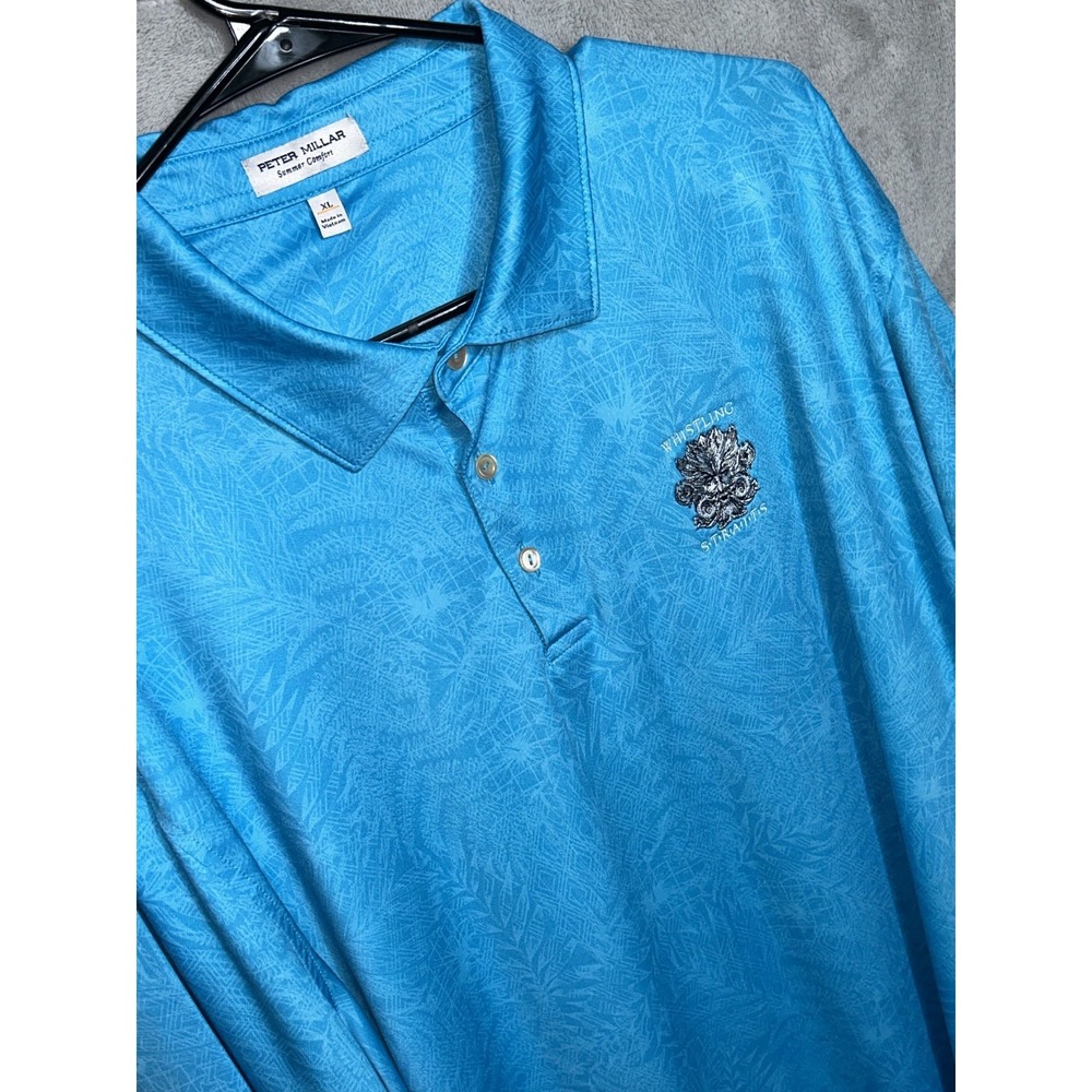 Peter Millar Summer Comfort Golf Polo Shirt Mens XL AOP Blue Whistling Straits